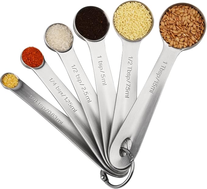 Measuring Spoons Set 6 with Flat Bottom, 18/8 Stainless Steel Measuring Spoons Set for Dry & Liquid, Metric & US Markings Measuring Tools for Kitchen & Baking by Viwehots