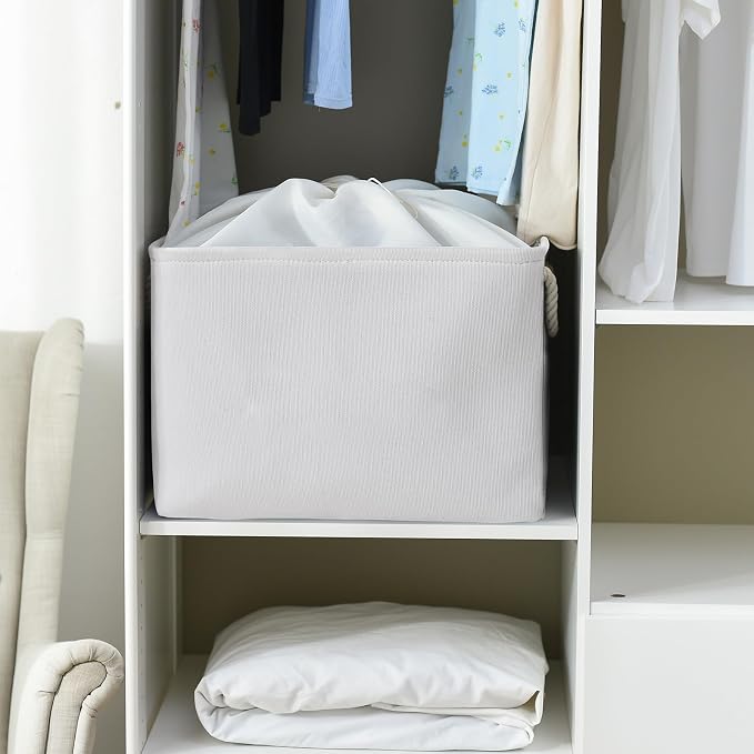 Organization and Storage Basket for Shelves - Extra Jumbo 3 Pack 20.5x15.8x13.8 inch Cube Storage Bins for Toy Closet Box Home Organizer Gift (White) - Image 3