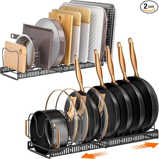 MUDEELA Expandable Pot Pan Lid Organizers inside Cabinet, 10 Divider 2-Pack | Expandable 11.8–22.9", 10 Adjustable Divider, Tool-Free Assembly, Non-Slip, Scratch-Proof, For Pan Lid Cutting Board Bakeware by MUDEELA