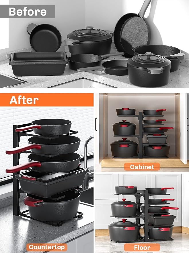 MUDEELA Pan Organizer Rack for Cabinet with 3 DIY Methods and 8-Tier Adjustable Heavy Duty Pan Organizer Rack for Cabinet Bundle - Image 9