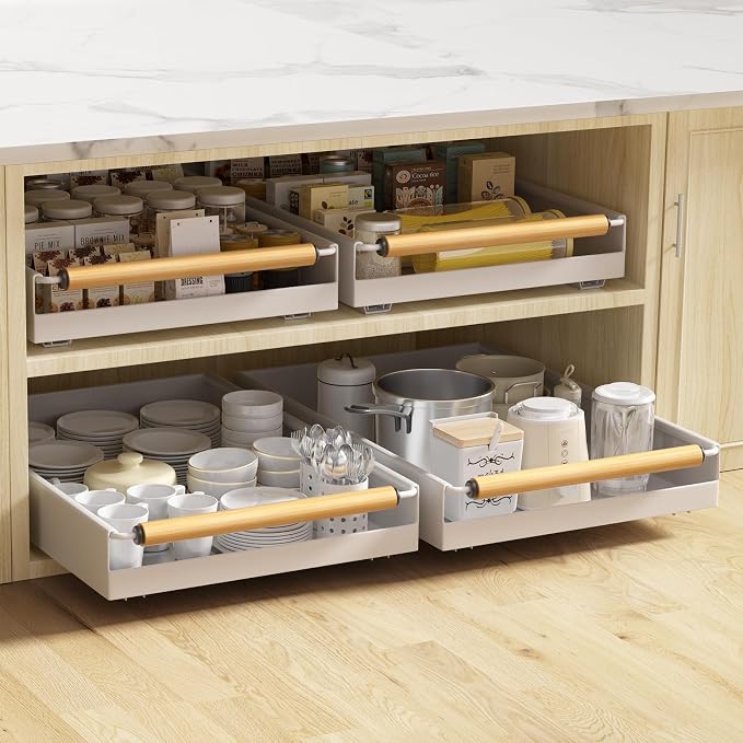 2 Pack No-Drill Pull Out Cabinet Organizer 15.3'' Deep Expandable Slide Out Drawers for Kitchen Pantry & Under Sink Storage, Adhesive Nano Film Mount, White - Image 8