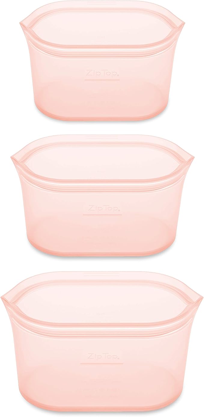 Zip Top Reusable Food Storage Bags | 3 Dish Set [Peach] | Silicone Meal Prep Container | Microwave, Dishwasher and Freezer Safe | Made in the USA - Image 2