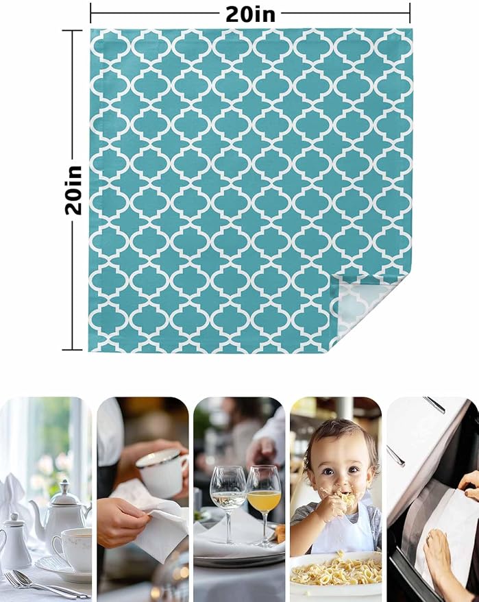Cloth Napkins Set of 4-20x20 Inches, Turquoise Morocco Washable Reusable Table Napkins, Boho Ethnic Traditional Geometric Soft & Absortbent Dining Napkin for Party Wedding Hotel Restaurant - Image 5