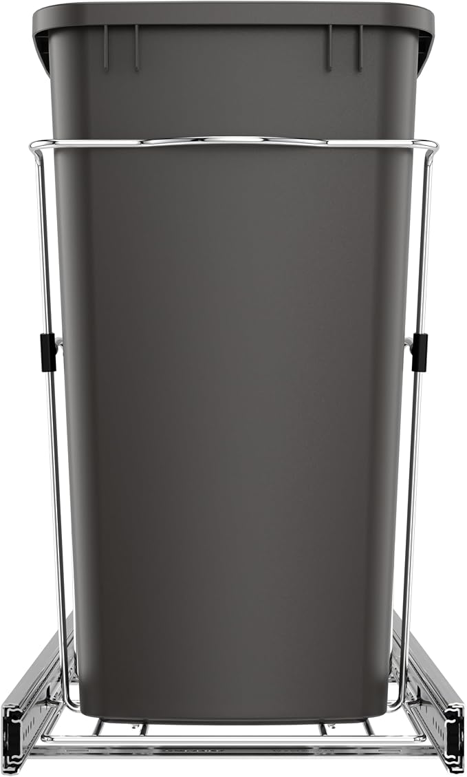 Rev-A-Shelf Single 35 Qt Pullout Trash Can for Base Kitchen Cabinets, Garbage Waste Bin System with Full Extension Slides, Min Opening Width of 11.5", Orion Gray, RV-12KD-13C-S - Image 7