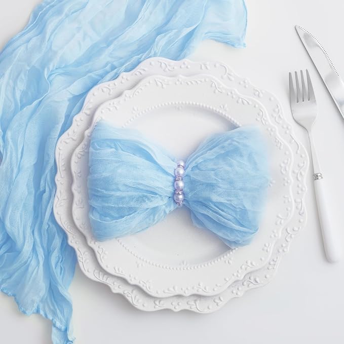 Baby Blue 100 Pack Cheesecloth Napkins Washable 21x21 Inches Baby Blue Cloth Napkins Set of 100 Bridal Baby Shower Dinner Table Napkins for Wedding Rustic Boho Cotton Gauze Summer Party Table Decor - Image 4