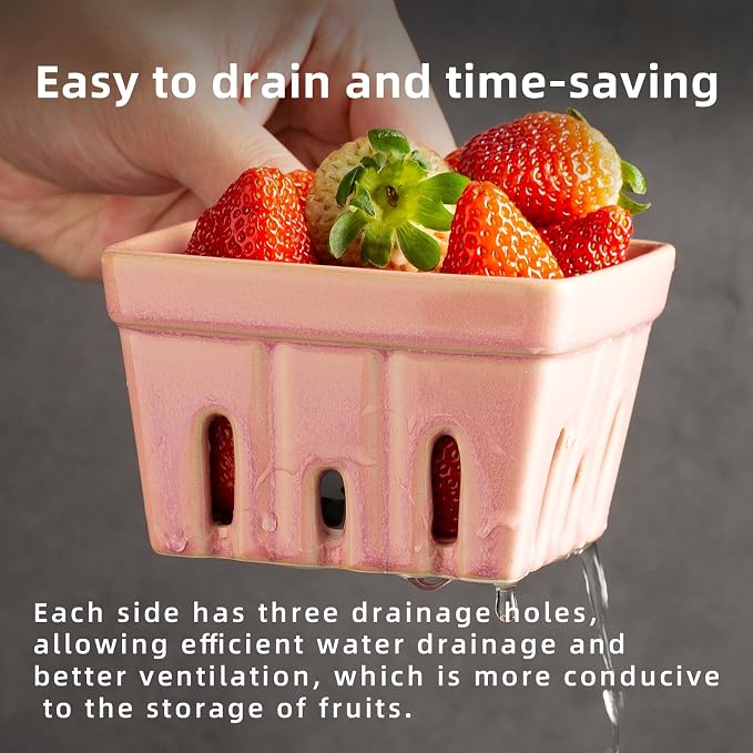 Ceramic Berry Basket, 5.4" Colander Set of 2 with Holes | Drainage holes help excess water flow away after washing berries, grapes, cherries, tomatoes, and fresh fruit - Image 3