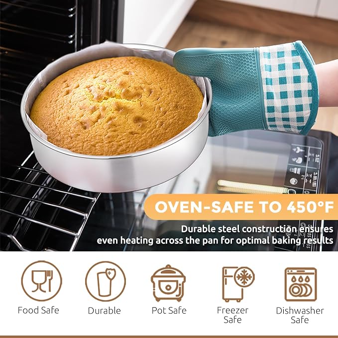 E-far 9-Piece Baking Pan Set, Stainless Steel Bakeware Sets for Sheet Cake Cookie Loaf Muffin, Include Baking Sheet, Round Square Rectangle Baking Pan & Cooling Rack, Dishwasher Safe - Image 3