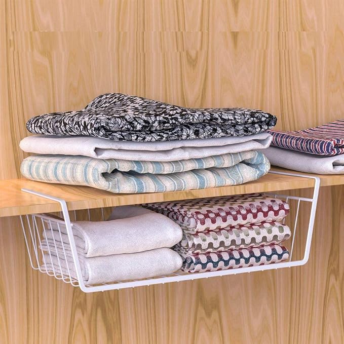 Modern Home Under Shelf Wire Storage Baskets – Hanging Organizer Rack for Cabinet, Pantry, or Closet – White Metal Basket for Kitchen, Towels, or Office – No Tools Required (Set of 4 15") - Image 5