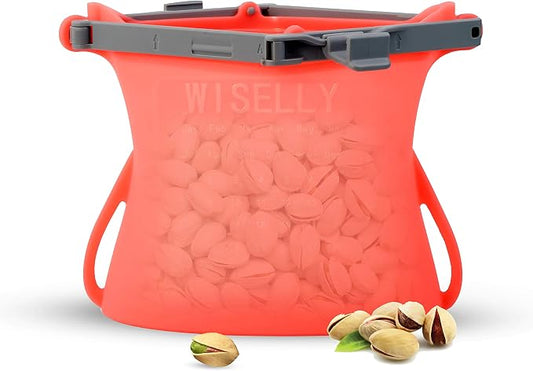 1/2 Gallon Large Reusable Stand-Up No Pop Open Wide Opening Thick Silicone Reduce Single-Use Plastic Dishwasher Safe Freezer Safe Food Bag Silicone Food Storage by WISELLYReusableProducts