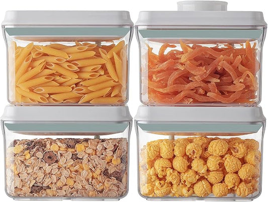 Airtight Container Set (1000ml 4 Pcs) Stackable One Press Openning Food Containers for Snacks Sugar Salt Herbs Spices Coffee Bean Formula Popcorn BPA-Free Tight Seal - Clear (1.0 QT * 4) by ANKOU