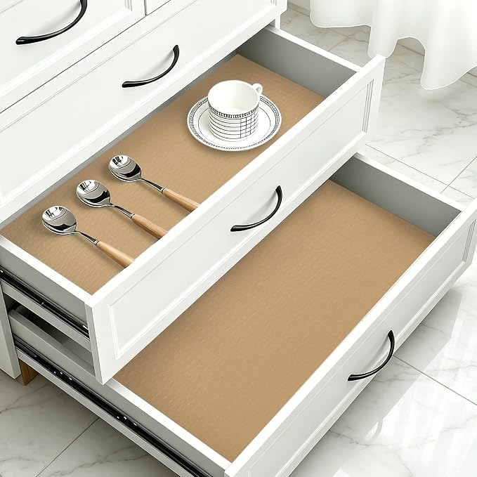 Shelf Liner for Kitchen Cabinets and Drawers, 18" x 240" Beige | Non-Adhesive Design, Waterproof & Non-Slip Protection, Easy Cut to Fit, Washable and Reusable, Pantry Storage - Image 2