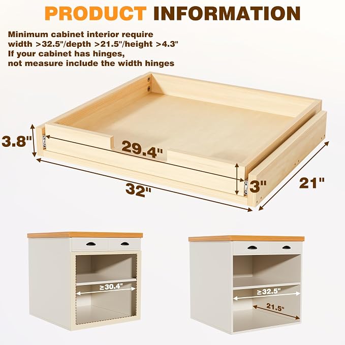 Pullout Cabinet Organizer, 32''W×21''D×3''H Slide Out Shelves for Kitchen Cabinets, Pull out Drawers for Kitchen Cabinets, Pantry, Bathroom, & Storage Organization - Image 2