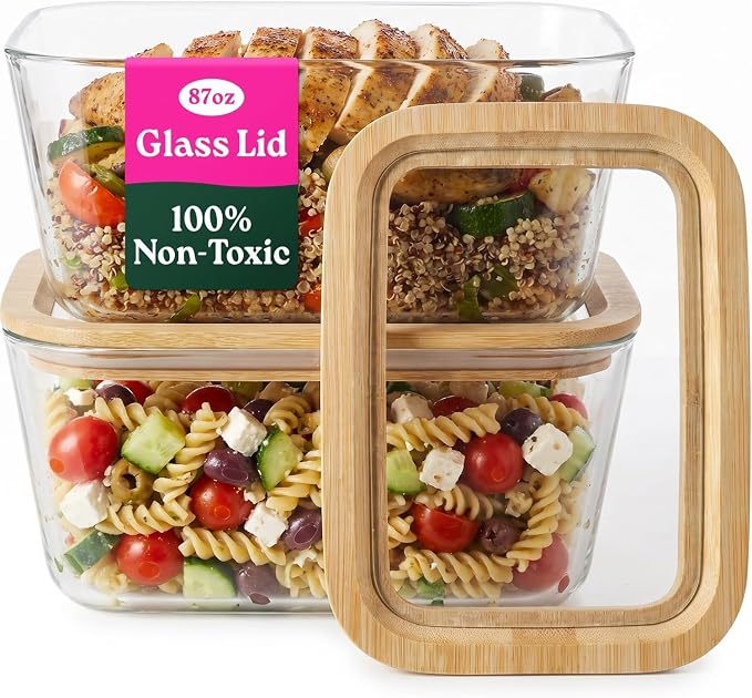 Large Glass Food Storage Containers with Glass Lids & Bamboo Rim – 87 Oz 2 Pack Plastic Free Glass Meal Prep Containers for Lunch, Eco Friendly Airtight Food Storage, Microwave & Oven Safe - Image 9