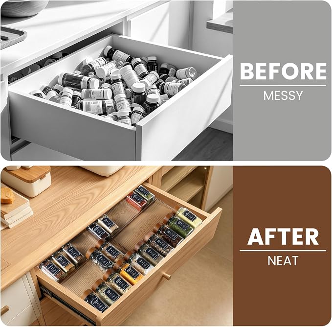 2 Pack Spice Rack with 24 Spice Jars, 4OZ Wood Lid Spice Containers with Expandable Spice Organizer Shelf, Spice Labels, Pepper Grinder Lids, Chalk Marker & Funnel Set for Drawer Kitchen Countertop - Image 6