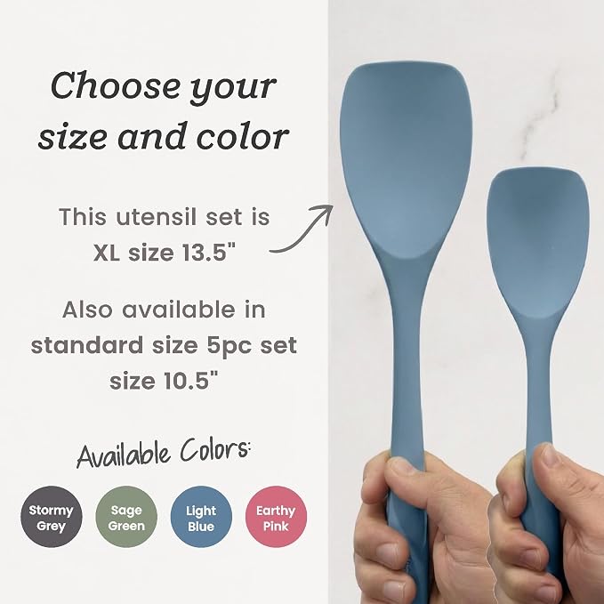 Starpack Like a Boss XL Silicone Cooking Utensils Set (6-Piece, 13.5") - LFGB Certified, 600°F Heat Resistant, BPA-Free - Heavy-Duty Steel Core, Dishwasher Safe - for Nonstick Cookware, Light Blue - Image 7