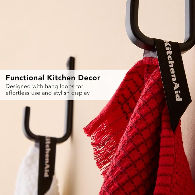 KitchenAid Gourmet Series Gridlines Kitchen Towels 3-Pack Set, 100% Cotton Absorbent, Passion Red, 18"x28" - Image 6