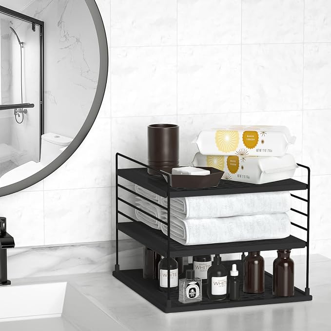 Adjustable Pantry Organizers and Storage - Steel Wire & Plastic Saran Wrap Holder, Black, 10.75 in x 12 in x 9.25 in - Image 5