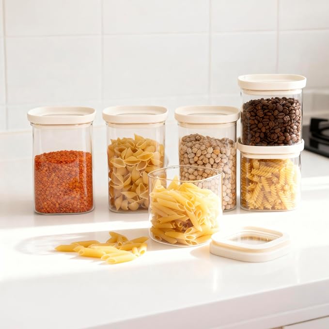 Glass Food Storage Jar with Glass Lid in Square Shape, Food Canister Set with Airtight Lids, Pantry Jars for Kitchen Organization, Food Storage Containers in Set of 6 - Image 5