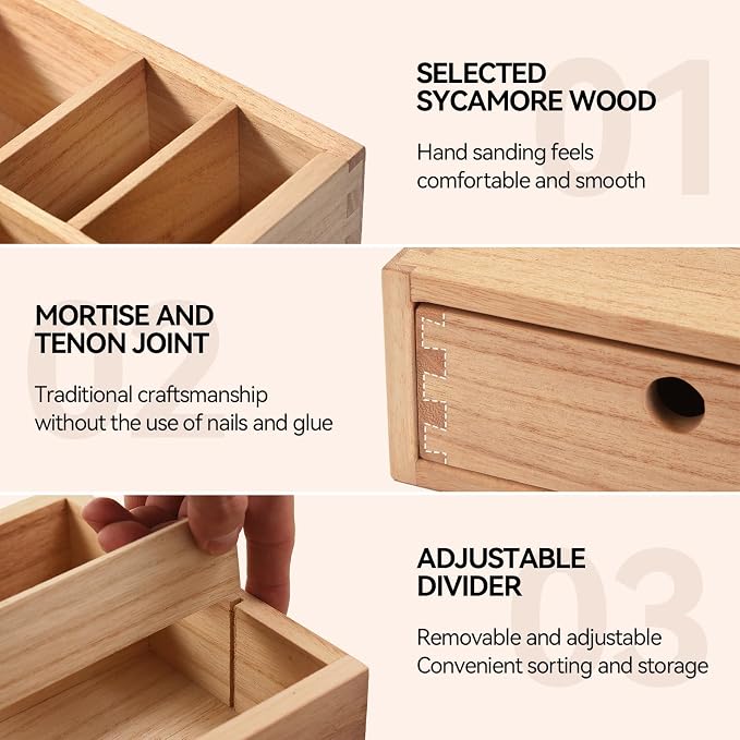 KIRIGEN Wooden Coffee Station Organizer with Drawers, K Cup Holder Natural | 2 Piece Solid Wood Set Storage Box Holds 40+ Pods, Tea Bags, Sugar with Modular Storage for Counters and Coffee Bars - Image 5