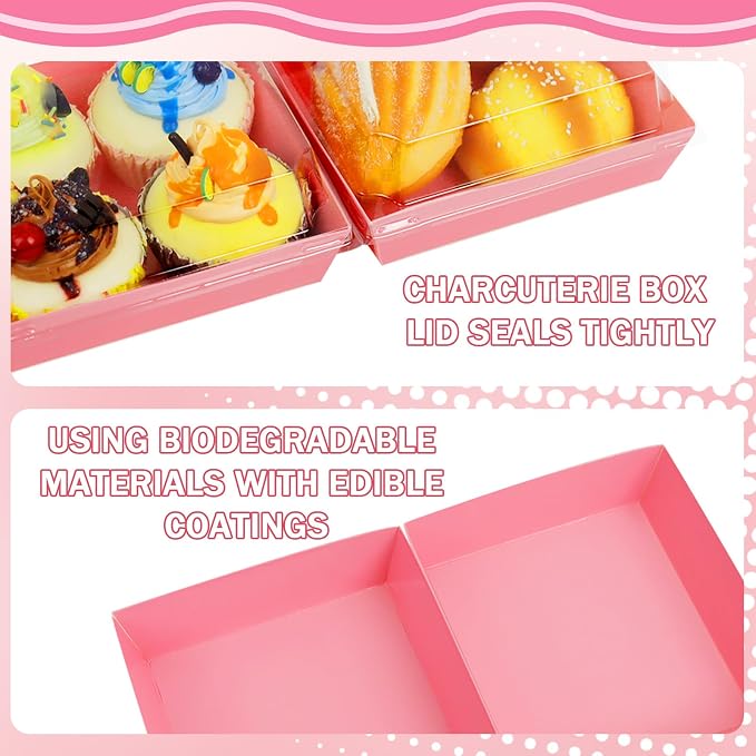 Pink Charcuterie Boxes with Clear Lids - Set of 150, 5.3x4.9x2.5 Disposable Food Containers with Lids, Bakery Boxes for Swiss Roll, Sandwich, Strawberries, Slice Cake, Cookies - Image 3