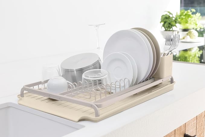 Brabantia SinkSide Dish Drying Rack (Soft Beige), Sleek Sink Organizer with Removable Cutlery Basket, Versatile Sink Drainer for Dishes and Kitchen Accessories - Image 4