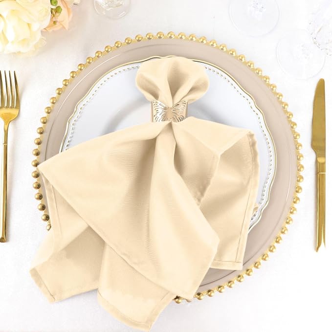 Efavormart Premium Cloth Napkins Set of 10, 20x20 Inch Beige Seamless Dinner Napkins, Washable Linen Table Napkin Cloth with Hemmed Edges for Weddings, Party and Banquet by efavormart