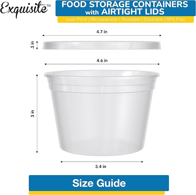 Disposable 16 oz Plastic Containers With Lids - 240 Of Each Containers And Lids - Leak Resistant Containers For Food - Deli Containers - Clear Stackable Containers - Microwave And Freezer Safe - Image 2