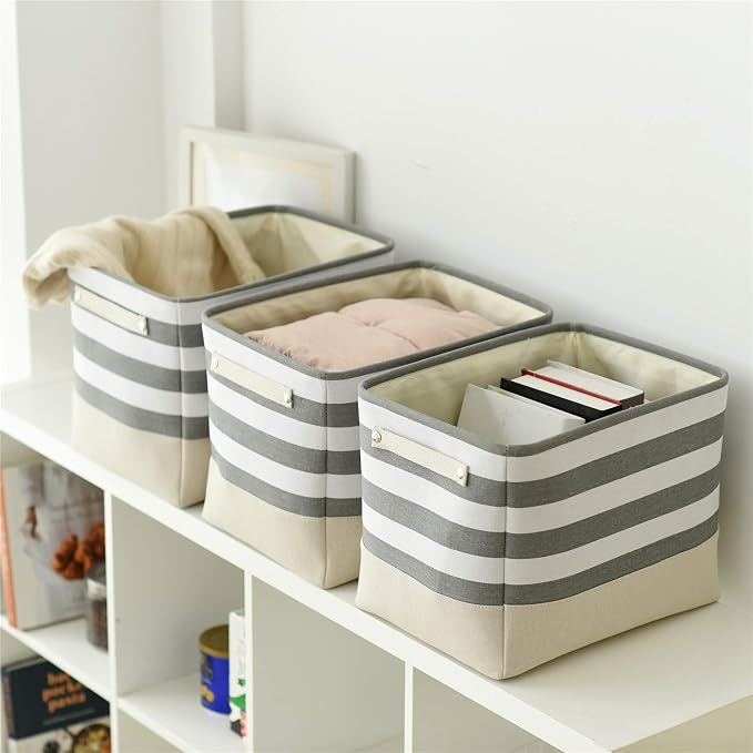 Extra Large Cube Storage Bins Baskets for Organizing, Sturdy Fabric Storage Basket Cube W/Handles, Decorative Foldable Storage Baskets for Shelves Closet Nursery Toy (3 Pack 16×12×12inch) - Image 4