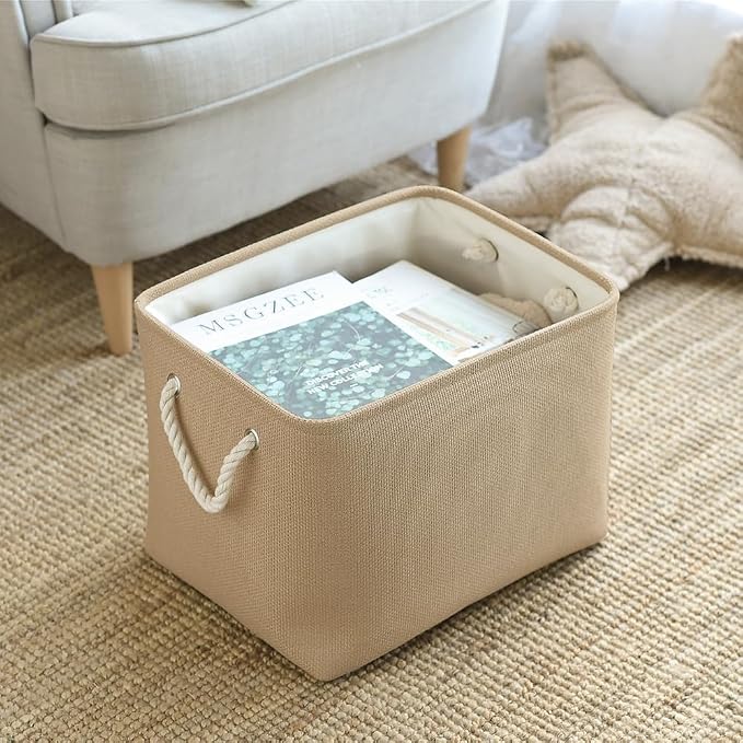 Organization and Storage Basket for Organizing - 3 Pack 16x12x12 inch Cube Fabric Storage Cubes, Storage Bin for Shelves Gift Closet Organizer Cloth Toy (Beige) - Image 8