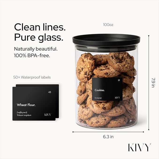 KIVY Large Glass Jar with transparent Glass Lid [100oz] Sealed glass canisters with airtight lid - Black canister - Laundry pod jar - Rice Storage jar - Flour and sugar containers - Flour Canister - Image 2