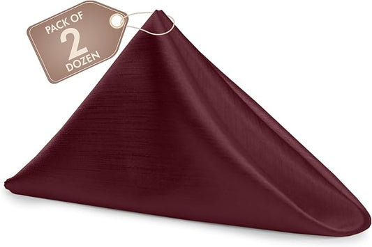 17x17-Inch Shantung Cloth Napkins, Burgundy, Set of 24 | Bulk Case of 2 Dozen, Satin, Square, 100% Polyester Fabric, Reversible, Faux Dupioni Silk Reverse Side, Machine Washable, Red by UltimateTextile
