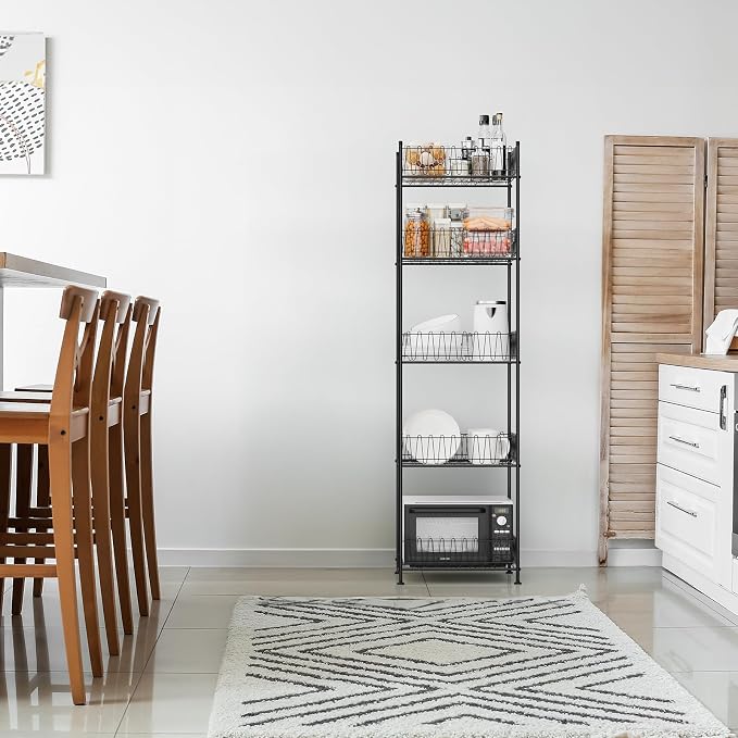 5 Tier Water Bottle Storage Rack Freestanding Metal Water Bottle Holder Shelf Organizer Drink Beverage Soda Can Organizer Storage Rack Bottled Water Stand for Floor Pantry Kitchen Food Storage, Black - Image 8