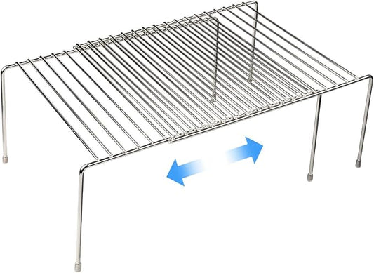 Tomorotec Expandable Kitchen Cabinet Organizer Stainless Steel Shelf Silver | Adjustable from 12.8 to 22.8 Inches Rustproof with Anti-Slip Feet for Pantry Bathroom Closet and Countertop Organization by Tomorotec