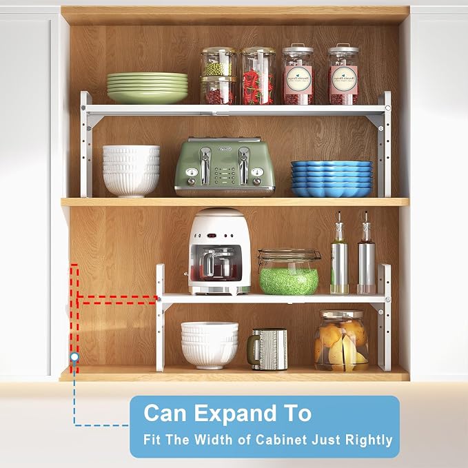 Set of 2 Expandable Cabinet Shelf Organizer, Stackable Kitchen Countertop Shelves Spice Racks, Small Storage Shelf For Cupboard Counter Tabletop, 30 LBS Heavy Duty, Adjustable, 13.8" to 21.6" Long - Image 4