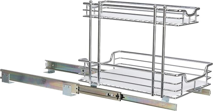 Household Essentials Glidez Chrome-Plated Steel Pull-Out/Slide-Out Storage Organizer with Plastic Liners for Under Sink or Cabinet Use - 2-Tier Design - Fits Standard Size Cabinet or Shelf, Chrome - Image 11