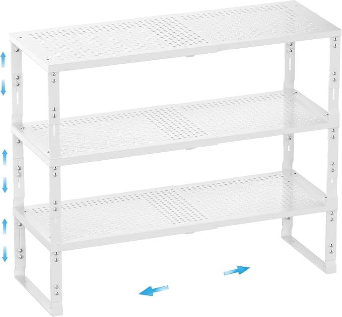 Expandable Spice Rack,Stackable Storage for Cabinet, Multi-Functional Kitchen Shelving,Height-Adjustable,Sustainable Organizer Solution(3Packs/White/Medium) by Goodqualityproducts
