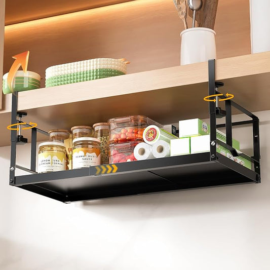 PrueBox Under Shelf Storage Basket Organizer Adjustable Heavy Duty Hanging | Fit 1-2.17"Thick Shelves Solid Metal Panel Knob Lock Under Cabinet Shelf for Kitchen LaundryRoom Closet RV Bookshelf Pantry by Unknown