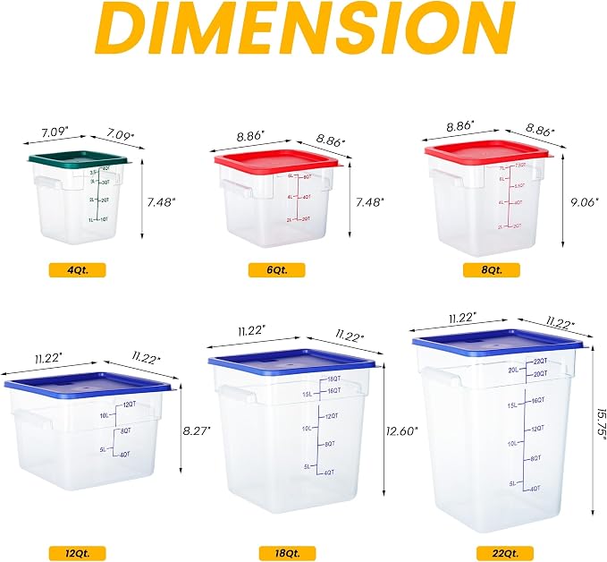 BIEAMA 4 Pack 22 Qt Square Food Storage Containers with Lids, NSF, Clear | Commercial polycarbonate containers with scale markings and handles; stackable for prep, brining, fermentation & bulk storage - Image 7