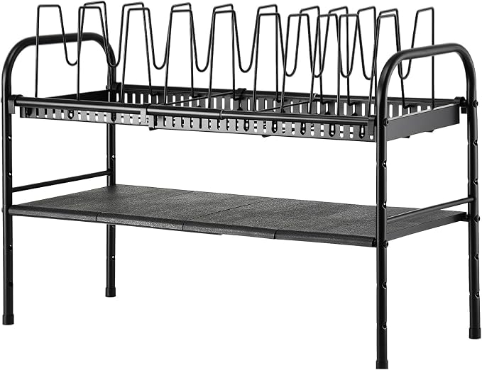 HULISEN Pots and Pans Organizer Under Cabinet, 2-Tier Expandable Pot Rack | 10 Dividers for Lid Separation, 5-Level Adjustable Height, Kitchen Cookware Pan Holder Shelf, Carbon Steel Frame - Image 7