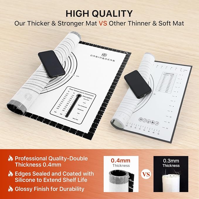 DANIA & DEAN 26"x16" Large Durable Silicone Baking Mat for Pastry and Bread | Non-Slip & Non-Stick Mat with Measurements, for Pizza, Pie Crust, Dough Rolling, Pasta & Sourdough, Reusable Counter Sheet - Image 4