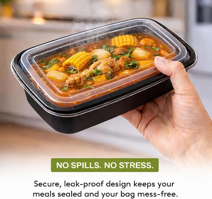 NEW Meal Prep Containers 38oz Lids Utensils 50-Pack 300 Pieces Reusable Sturdy Plastic Bento Box Single Compartment Takeout Food Stackable Leakproof Storage BPA-Free Microwave Freezer Dishwasher - Image 4