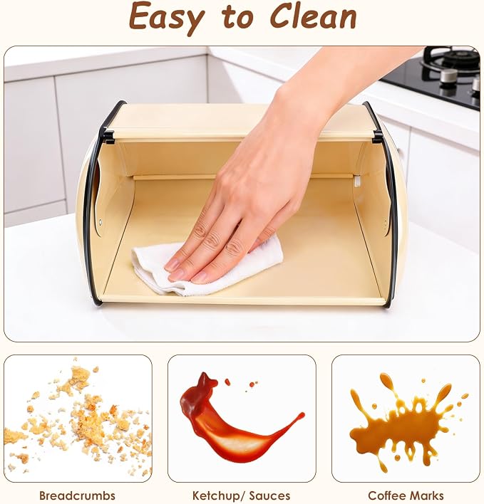 Bread Box,Roll Top Bread Box Vintage Bread Container for Kitchen Countertop Drum Type Metal Bread Storage Bin for Bread Cake Doughnut Biscuit Food Tableware (Type 3) - Image 5