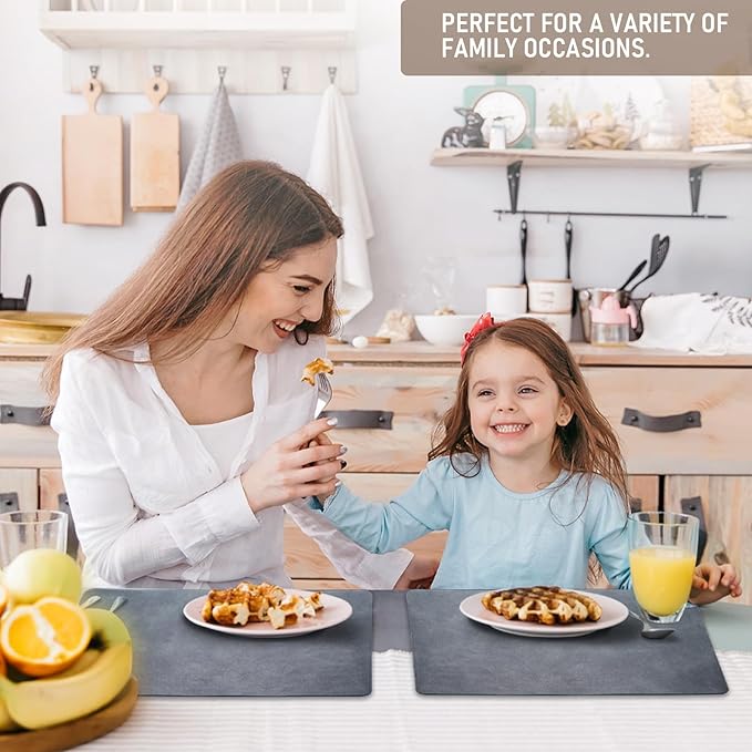 UnivoColors Placemats,Heat Resistant Placemats Set of 6 Washable 12 x 17 Inch,Waterproof Table Mats,Wipeable Pu Place Mats for Kitchen,Dining Room.(Dark Gray+Blue Grey+Grey+Camel+Beige+Green) - Image 2