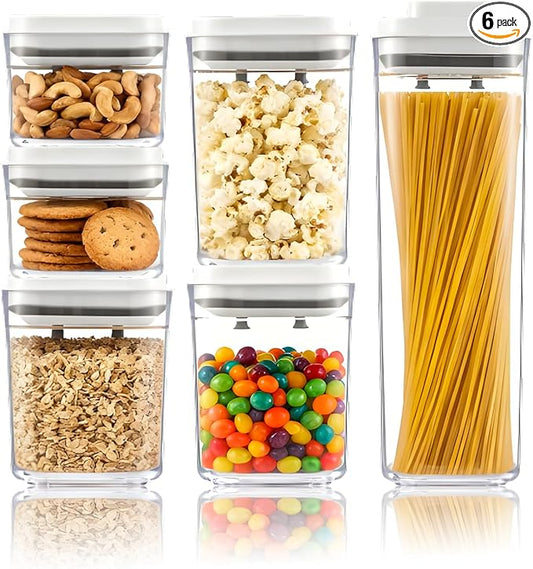 UFORU Pop Airtight Food Storage Containers, 6-Piece Canister Set with Lids | 0.37/0.74 Qt x2 Each, 1.0/1.9 Qt x1 Each, One-Button Opening, BPA-Free, Stackable, Cereal, Rice, Flour and Snacks, Pantry Use by UFORU