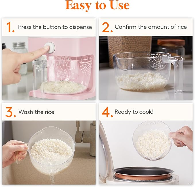 Lifewit Rice Dispenser 25 Lbs, Airtight Storage with Cup, 2 Pack Pink | BPA-Free 11.3kg Capacity Storage Container for Beans, Corn & Other Small Grains, One-Press Dispensing Bin for Kitchen Pantry - Image 8