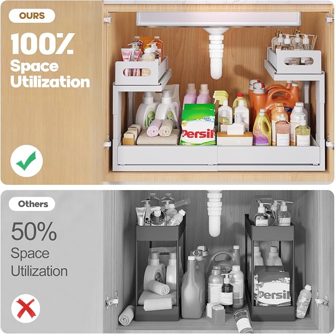 1 Pack-16"-26"W Expandable Under Sink Organizer With Upgrade Ball-Bearing Slide,2-Tier Pull Out Under Cabinet Organizer Height Adjustable,Not Suitable For Cabinets With Partitions In The Middle - Image 4