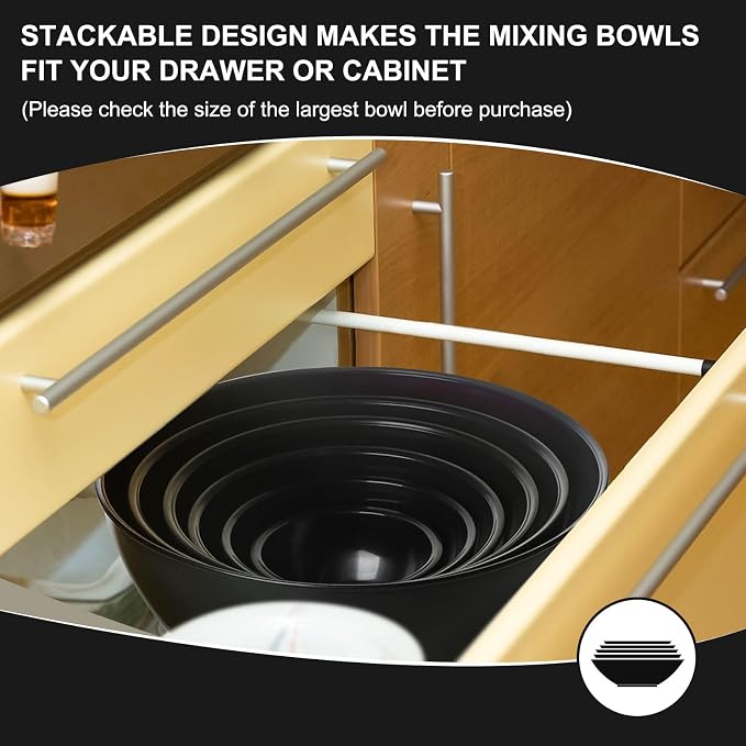 Greentainer Plastic Mixing Bowls with Lids Set 12 Piece Colorful Mixing Bowl Set for Kitchen - Nesting Bowls with Lids Set, 6 Prep Bowls and 6 Lids - Microwave and Freezer Safe(Black) - Image 3