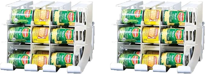 FIFO Can Tracker 2-Pack - 3-Tier Rotating Food Can Organizer for Pantry, Expandable Soda Can Storage for Kitchen, Holds 54 Cans of Food or Soda by FIFO