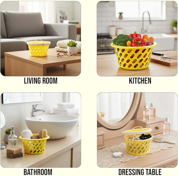 Go Hooked Plastic Storage Net Basket with Zip Closure – Multipurpose Mesh Organizer for Fruits, Vegetables, Essentials – Durable, Lightweight & Breathable Design for Home & Pantry Use (Yellow) - Image 7