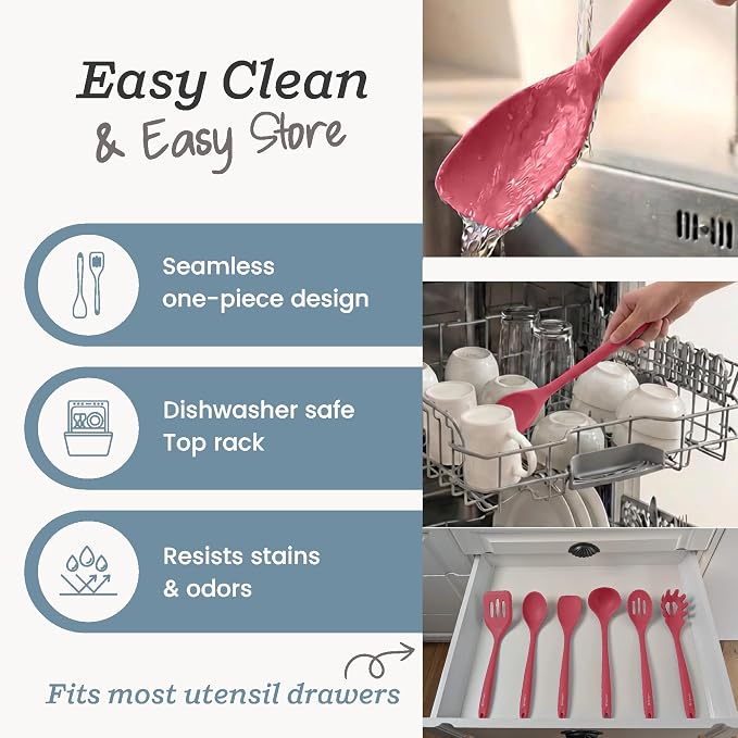 Starpack Like a Boss XL Silicone Cooking Utensils Set (6-Piece, 13.5") - LFGB Certified, 600°F Heat Resistant, BPA-Free - Heavy-Duty Steel Core, Dishwasher Safe - for Nonstick Cookware, Earthy Pink - Image 8